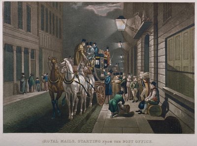 Treinador de correio fora do General Post Office, Lombard Street, City of London, 1827 de Charles Hunt