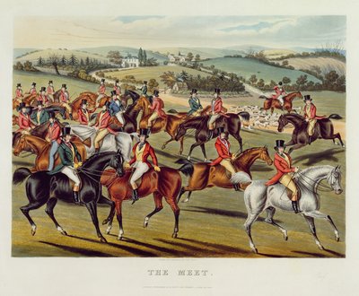 &39;The Meet&39;, prato I de &39;Fox Hunting&39;, 1838 (aquatinta colorido à mão) de Charles Hunt