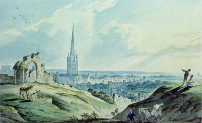 Uma visão de Norwich, de Mouseshold Hill, perto das ruínas do Castelo de Ketts de Charles, II Catton