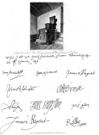 O púlpito de John Knox e assinaturas de várias personagens eminentes, século XVI, 1840. de Charles J. Smith