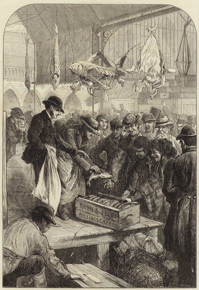 Um leilão de peixe em Columbia Market de Charles J. Staniland