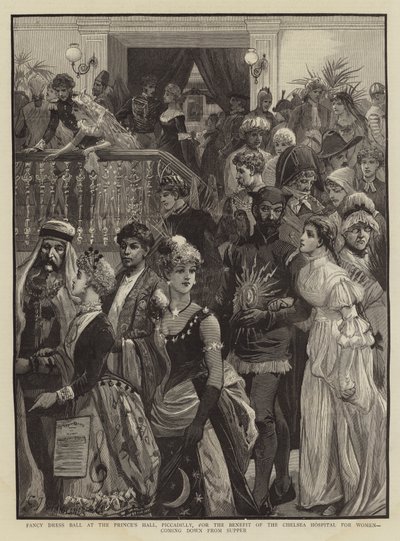 Fancy Dress Ball no Prince&39;s Hall, Piccadilly, para o benefício do Chelsea Hospital for Women vindo da ceia de Charles J. Staniland