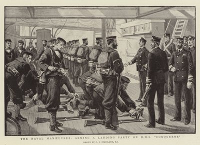 As manobras navais, armando uma festa de desembarque no HMS Conqueror de Charles J. Staniland