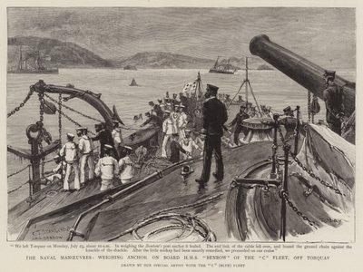 As manobras navais, pesando a âncora a bordo HMS Benbow da frota C, fora de Torquay de Charles J. Staniland