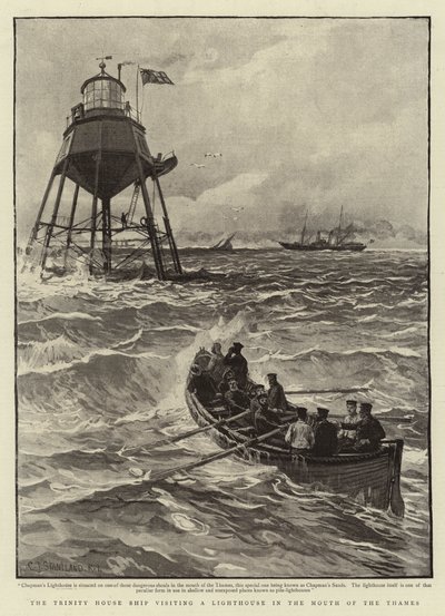 O navio da casa da trindade que visita um farol na boca do Tamisa de Charles J. Staniland