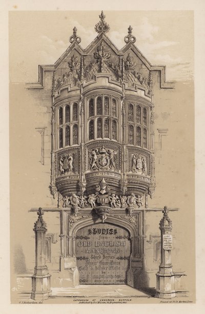 Frontispício para Mansões Inglês Antigas, Terceira Série, de C J Richardson (cor litho) de Charles James Richardson