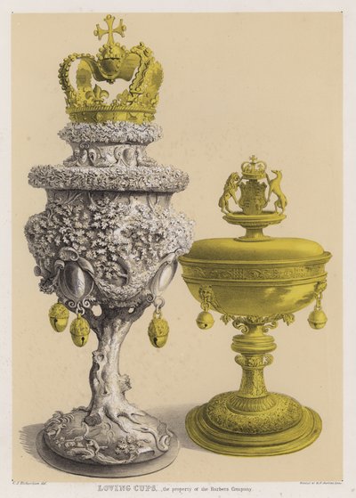 Loving cups, a propriedade da Barbers Company (cor litho) de Charles James Richardson