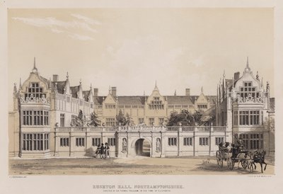 Rushton Hall, Northamptonshire, erigido por Sir Thomas Tresham, no tempo de Elizabeth (cor litho) de Charles James Richardson