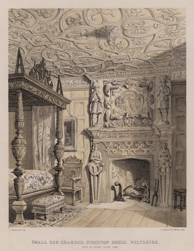 Pequeno quarto, Stockton House, Wiltshire, sede de Henry Biggs (cor litho) de Charles James Richardson