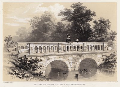 A ponte do jardim em Kirby em Northamptonshire, a antiga residência do Lord Chancellor Hatton de Charles James Richardson