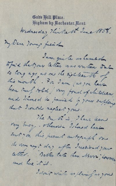 Carta a Francis G. Waugh, 30 de junho de 1858 de Charles John Huffam Dickens