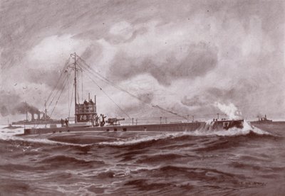 Um submarino na superfície (litho) de Charles John de (after) Lacy
