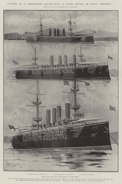 Marinheiros como decoração de coroação, um dispositivo vivo no HMS Terrible de Charles John de Lacy