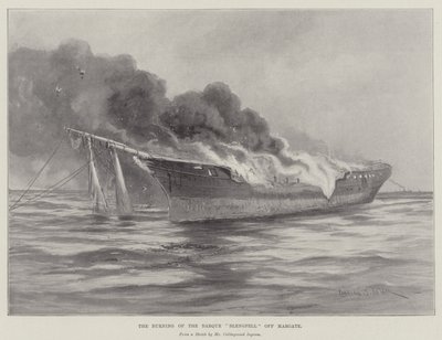 A queima da Barge Blengfell ao largo de Margate de Charles John de Lacy