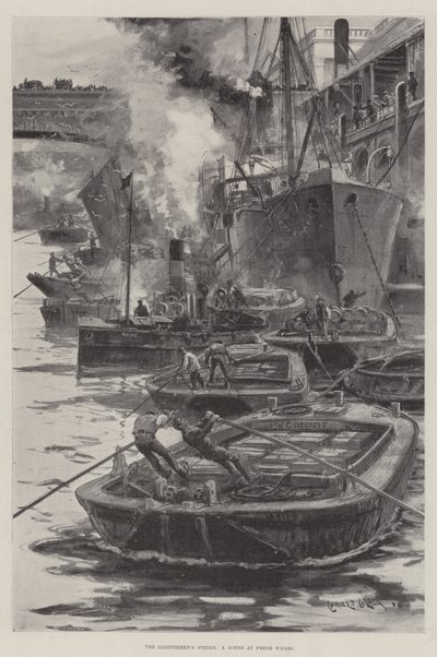 Ataque dos Lightermen, uma cena no Fresh Wharf de Charles John de Lacy