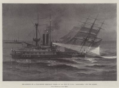 O naufrágio de um navio mercante de 1400 toneladas por HMS Sanspareil off the Lizard de Charles John de Lacy