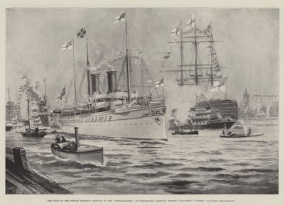A visita do imperador alemão, chegada do Hohenzollern no porto de Portsmouth, vitória do navio-bandeira de Nelson saudando o imperador de Charles John de Lacy