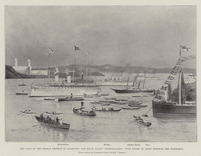 A visita do imperador alemão à Palestina, o iate real Hohenzollern com a escolta de navios que entram no Bósforo de Charles John de Lacy
