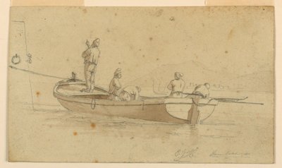 Barco de pesca no lago italiano de Charles Joseph Hullmandel
