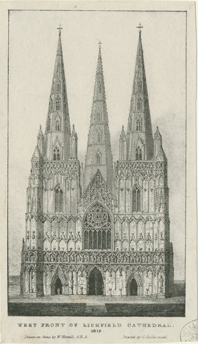 Catedral de Lichfield - Frente Oeste: gravura, 1819 de Charles Joseph Hullmandel