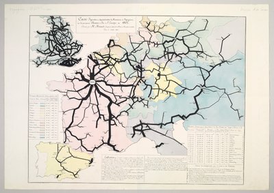 Mapa figurativo e aproximado do Movimento de Viajantes nas principais ferrovias da Europa em 1862, 1865 de Charles Joseph Minard
