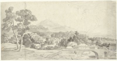 Paisagem com uma cidade perto de uma ponte de Charles Joseph Natoire (attributed to)