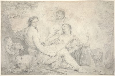 Héstia em uma paisagem mítica, c.1760 (grafite em pergaminho) de Charles Joseph Natoire
