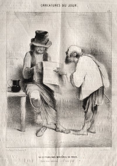 Caricaturas do dia: Lendo os mistérios de Paris. de Charles Joseph Traviès de Villers