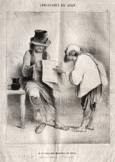 Caricaturas do dia: Lendo os mistérios de Paris de Charles Joseph Traviès de Villers