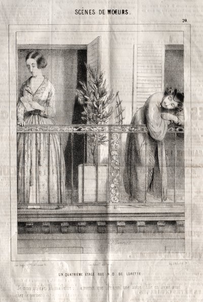 Cenas de boas maneiras: A Rue ND de Lorette, no quarto andar. Eu acho que ela lê minha carta ... de Charles Joseph Traviès de Villers