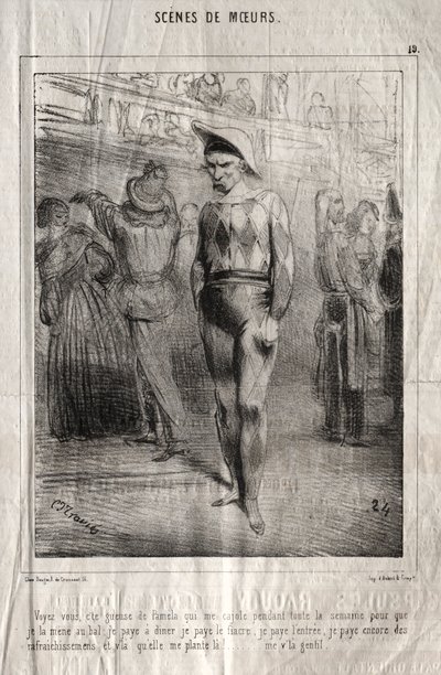 Cenas de boas maneiras: Você vê, é a fila da Pamela que me bajula a semana toda para eu levá-la ao baile... de Charles Joseph Traviès de Villers