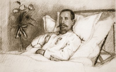 Um líder cujo ferido Sir Ian Hamilton chamou uma calamidade: General Gouraud, no hospital em Paris, do The Litted War News, 1915 litho de Charles Jules Duvent