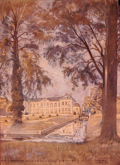 Chateau de Bombon, perto de Melun, França, 7 de Agosto de 1918 (aguarela sobre papel) de Charles Jules Duvent