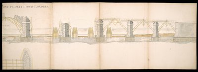 Projetos da ponte projetada no rio Tâmisa em Londres, BL Maps C.49.e.76 de Charles Labelye