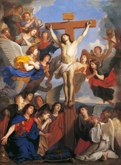 Crucifixo com anjos, cerca de 1660, de Charles Le Brun (1619-1690) de Charles Le Brun