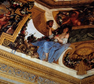 Thalie, uma das Musas, padroeira da comédia e da poesia pastoral Detalhe dos quadros do Salon des Muses de Charles Lebrun (Le Brun) (1619-1690) Chateau de Vaux Le Visomte (Vaux-Le-Vicomte), Seine et Marne do século XVII. de Charles Le Brun