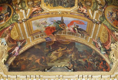 A Aliança da Alemanha e Espanha com a Holanda, 1672, pintura de teto da Galerie des Glaces de Charles Le Brun