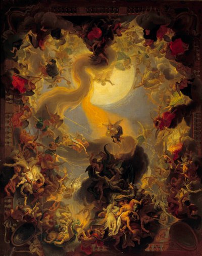 A queda dos anjos rebeldes. Pintura de Charles Lebrun (Le Brun) (1619-1690) de Charles Le Brun