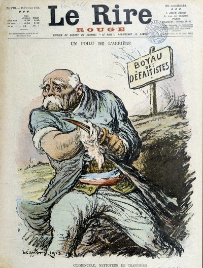 Um traseiro peludo: Clemenceau, limpador de trincheiras. Capa "The Laughter" de 16/02/1918 de Charles Leandre
