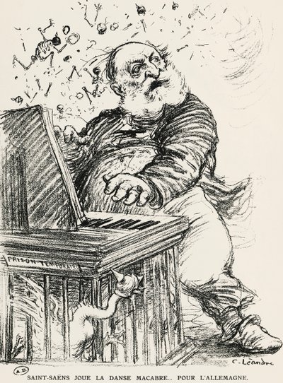 Caricatura de Charles Camille Saint-Saens, compositor, pianista e organista francês de Charles Leandre