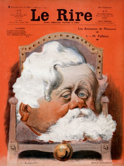 Primeira página de papel satírico francês "Le Rire" 9 de dezembro de Charles Leandre