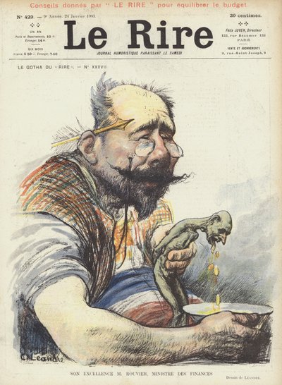 Sua Excelência o Sr. Rouvier, Ministro das Finanças. Ilustração para Le Rire de Charles Leandre