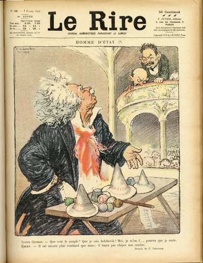 Ilustração para a capa do Le Rire, 02/07/1920 - Estadista - David Lloyd George e Ebert Friedrich (1871-1925) de Charles Leandre