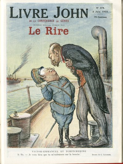 Ilustração de Charles Leandre (1862-1934) para a capa de Le Rire, 22/03/22 - Itália, URSS - Victor Emmanuel 1er, Gueorgui Titcherine (1872-1936) de Charles Leandre