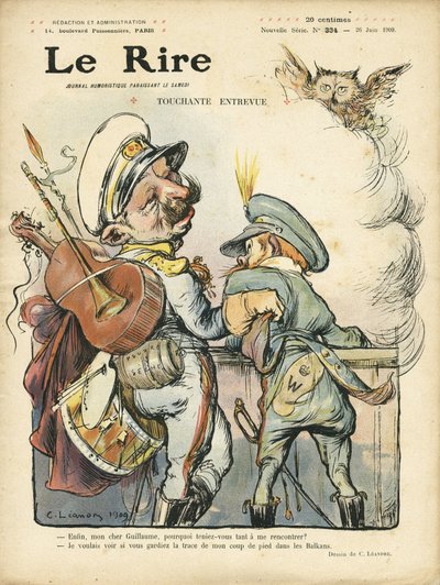 Ilustração de Charles Leandre (1862-1934) para a capa de Le Rire, 26/06/09 - Entrevista Touchante - Música, Guitarra - William II, Nicolas II de Charles Leandre