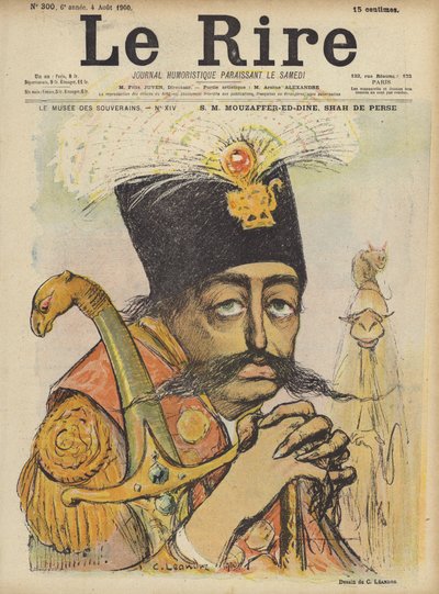 Mozaffer-Ed-Din, Xá da Pérsia, ilustração para Le Rire de Charles Leandre