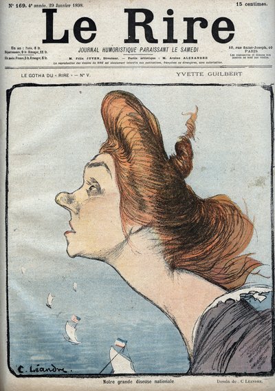 Retrato da cantora Yvette Guilbert (1865-1944) - Desenho animado de Charles Leandre (1862-1934) em "Le Rire" de 29 de janeiro de Charles Leandre