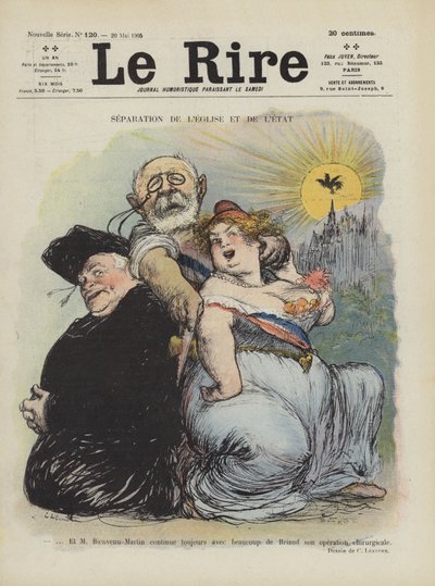 Separação de estado e igreja. Ilustração para Le Rire de Charles Leandre
