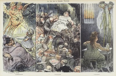 A vida do fraudador Therese Humbert. Ilustração para Le Rire de Charles Leandre