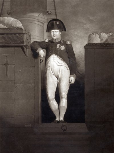 Napoleão Bonaparte na passarela do HMS Bellerophon depois de chegar a Plymouth Sound, em agosto de 1815, gravado por Charles Turner de Charles Lock Eastlake